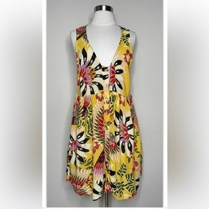 Farm Rio Yellow Tropical Floral V-neck Mini Dress. Size: P